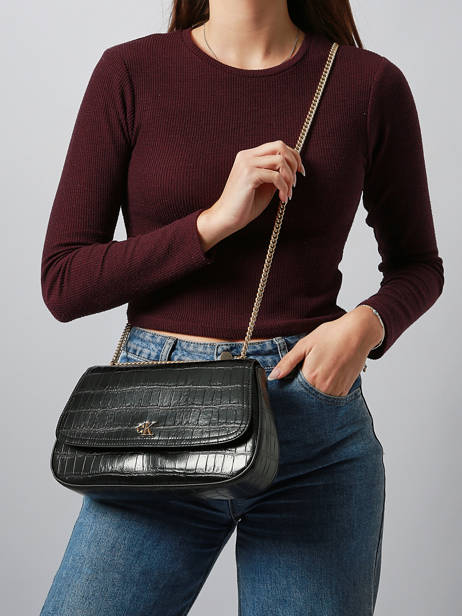 Sac Bandoulière Croc Embossed Mono Calvin klein jeans Noir croc embossed mono 4F3284G vue secondaire 1